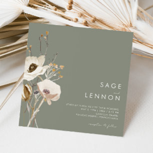 Invitation Fleur sauvage lunatique Mariage Carré Sage Green