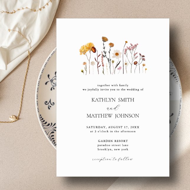 Invitation Fleur sauvage lunatique minimaliste Boho Mariage (Créateur téléchargé)
