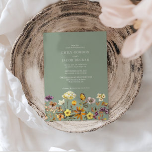 Invitation Fleur sauvage lunatique Sage Green Boho Mariage