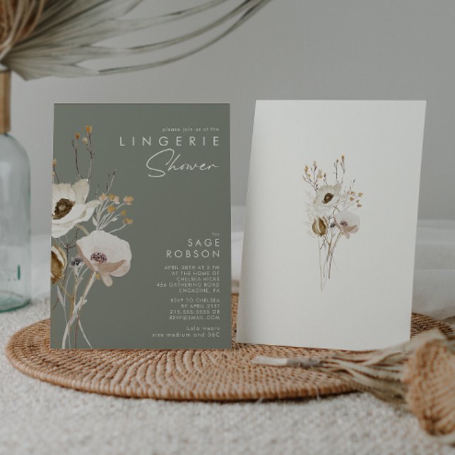 Invitation Fleur sauvage lunatique | Sage Green Lingerie Douc (Créateur téléchargé)