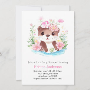 Invitation Fleur sauvage Magic Otter Pink Girl Baby shower
