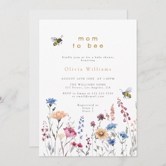 Invitation Fleur sauvage Maman À Être Meadow Baby shower (Devant / Derrière)