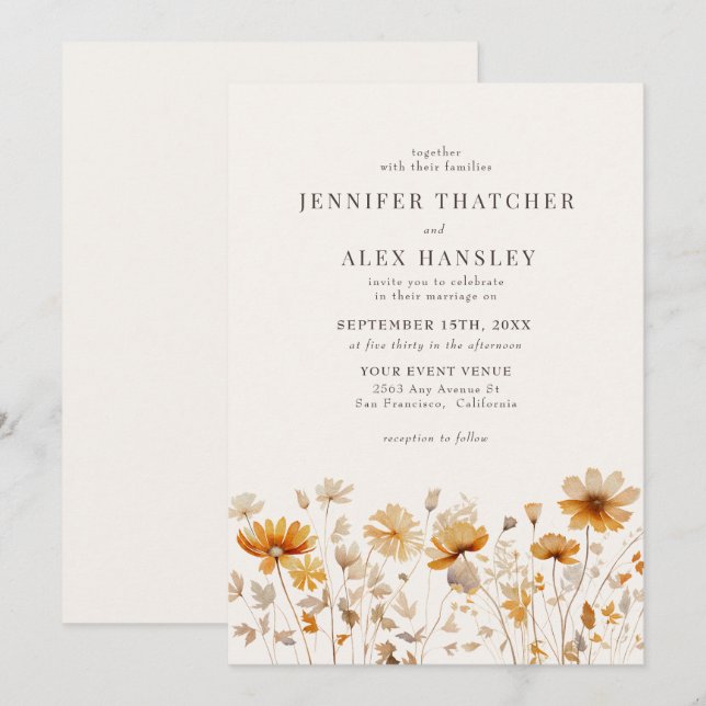 Invitation Fleur sauvage Mariage automne (Devant / Derrière)