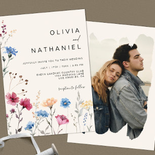 Invitation Fleur sauvage Mariage Cream Floral Photo Invitatio