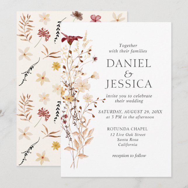 Invitation Fleur sauvage Mariage Floral Rustique (Devant / Derrière)