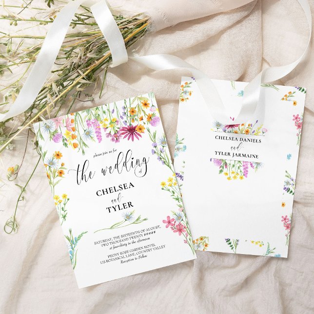 Invitation Fleur sauvage Mariage Joli Nom Floral Cadre (Wildflower Wedding Invitation with full names on the back | Wildflower Meadow Wedding Collection)