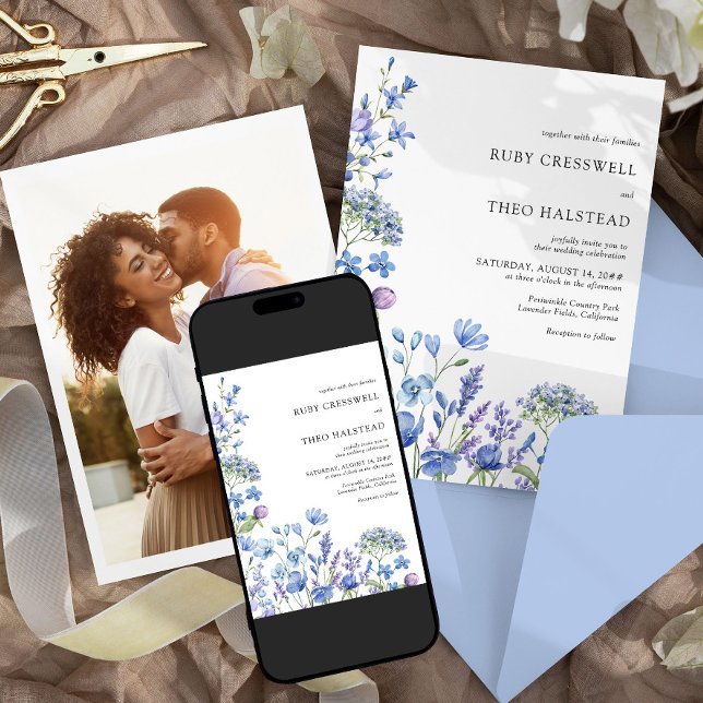 Invitation Fleur sauvage Mariage Lilac Periwinkle Floral Phot (Photo Wedding Invitation from my Lilac + Periwinkle Wildflower Wedding Collection)