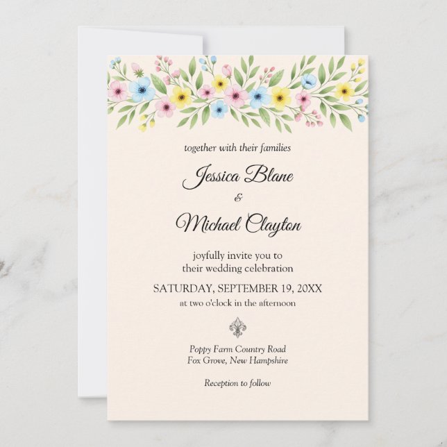 Invitation Fleur sauvage Mariage Simple Floral Photo Invitati (Devant)