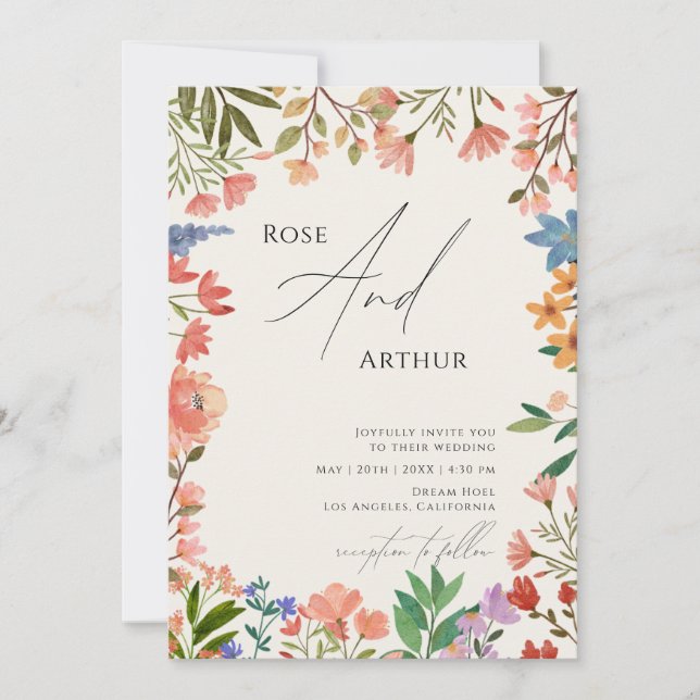 Invitation Fleur sauvage Mariage Whimsical minimaliste (Devant)