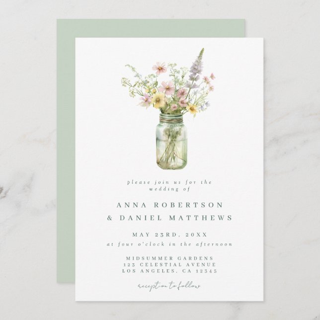 Invitation Fleur sauvage Mason Jar Mariage (Devant / Derrière)