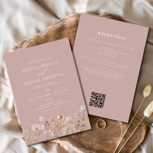 Invitation Fleur sauvage Mauve rose tout en un Mariage de cod