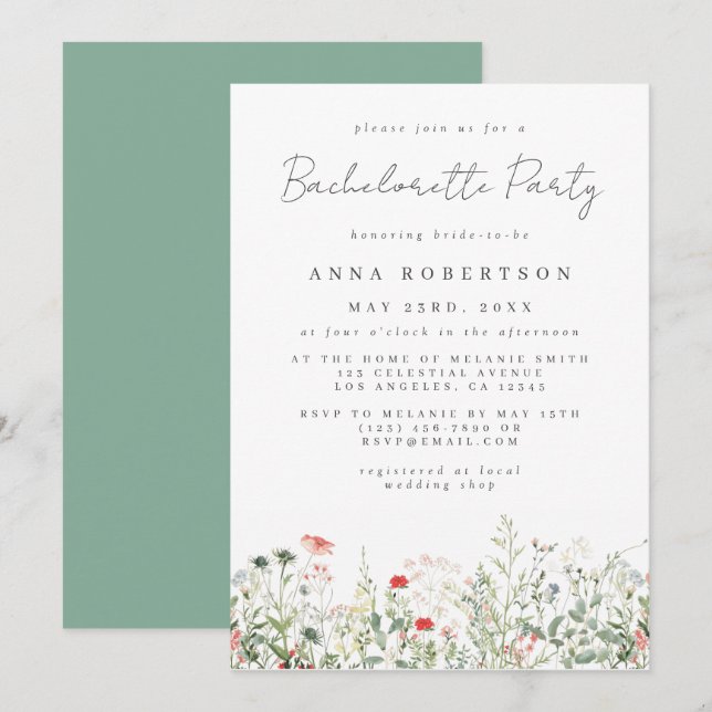 Invitation Fleur sauvage Meadow Bachelorette (Devant / Derrière)