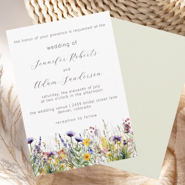 Invitation Fleur sauvage Meadow Élégant Mariage de script (Créateur téléchargé)