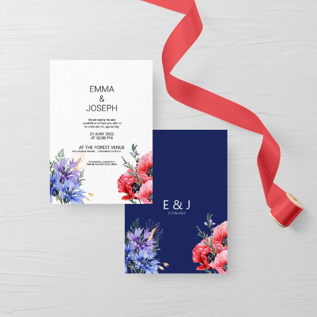 Invitation Fleur sauvage Meadow été bleu Mariage moderne (Créateur téléchargé)