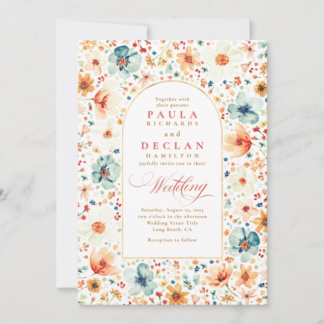 Invitation Fleur sauvage Meadow Garden Floral Mariage de auto (Devant)