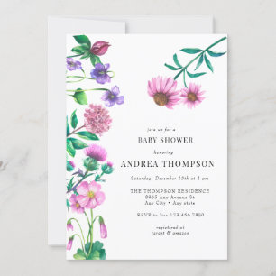 Invitation Fleur sauvage Meadow   Prairie   Baby shower pourp