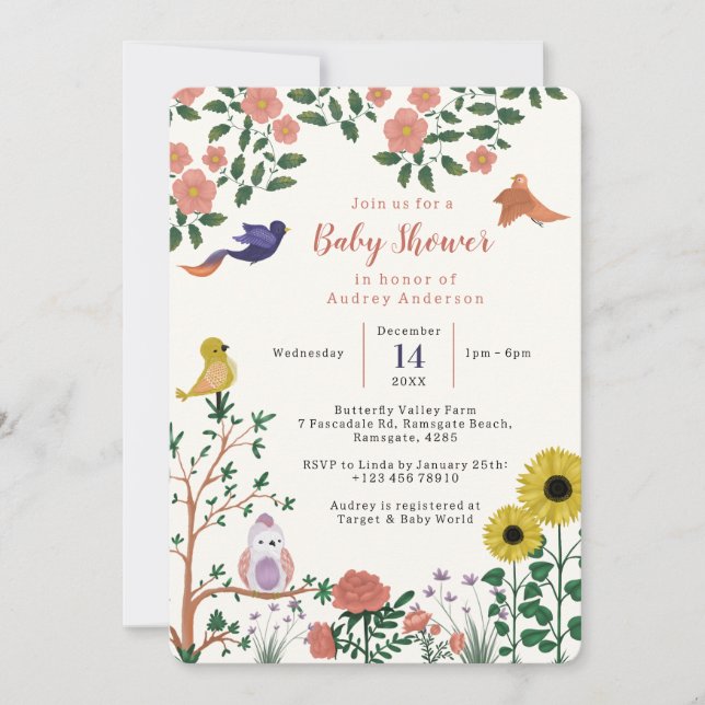 Invitation Fleur sauvage mignonne et Baby shower de thé aux o (Devant)