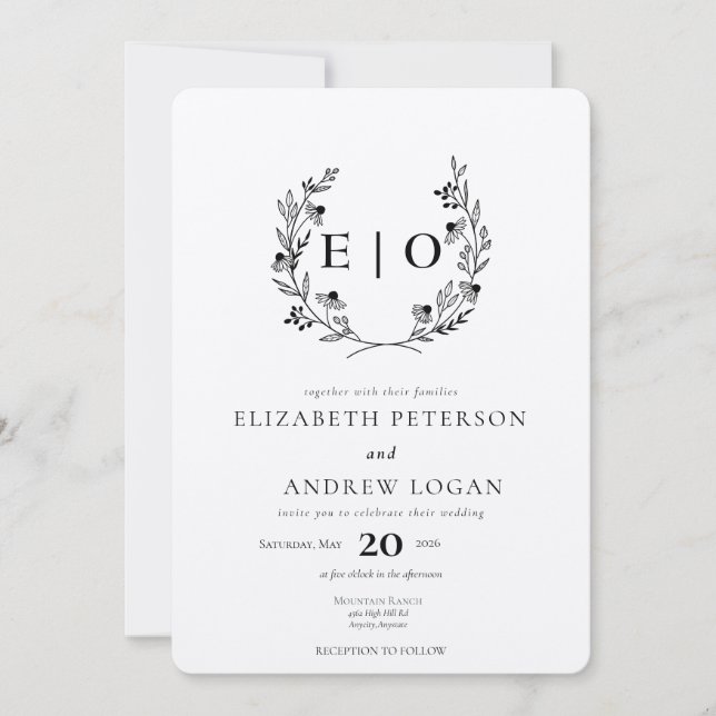 Invitation Fleur sauvage minimal | Mariage de couronne (Devant)