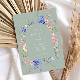 Invitation Fleur sauvage minimaliste Sage Green Boho Mariage
