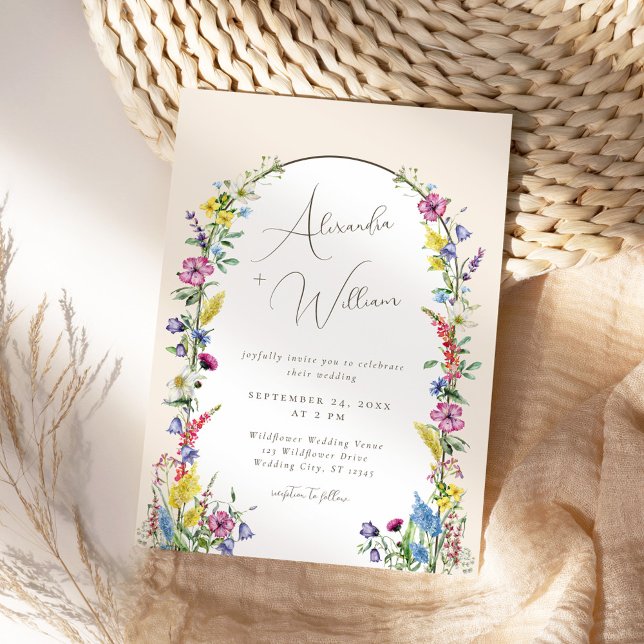 Invitation Fleur sauvage moderne Arch Boho Mariage (Créateur téléchargé)