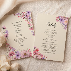 Invitation Fleur sauvage moderne Beige Détails Tout En Un Mar