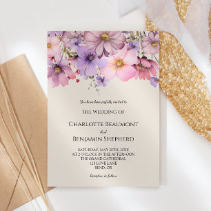 Invitation Fleur sauvage moderne Beige Mariage simple