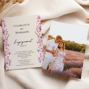 Invitation Fleur sauvage moderne Beige Photo Engagement Party