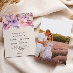 Invitation Fleur sauvage moderne Beige Simple Photo Mariage