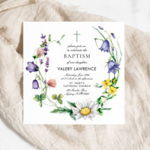 Invitation Fleur sauvage moderne Boho Baptême