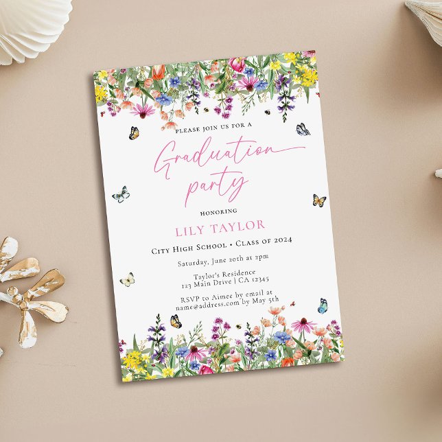 Invitation Fleur sauvage moderne Boho Floral Graduation Party (Créateur téléchargé)