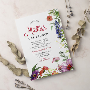 Invitation Fleur sauvage moderne chic Script Fête des Mères B