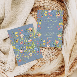 Invitation Fleur sauvage moderne élégant Dusty Blue Mariage