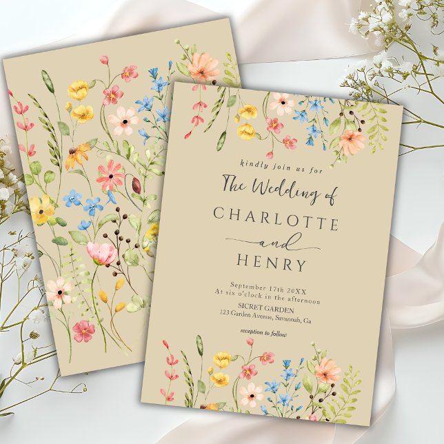 Invitation Fleur sauvage Moderne Élégant Mariage neutre (Créateur téléchargé)