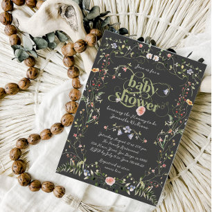 Invitation Fleur sauvage Moderne Floral Dark Thème Baby showe