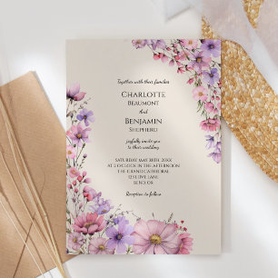 Invitation Fleur sauvage moderne Mariage beige