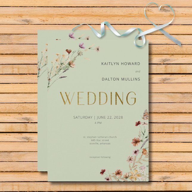 Invitation Fleur sauvage moderne Sage vert Mariage (Modern Sage Green Wildflower Bouquet Wedding Invitation)