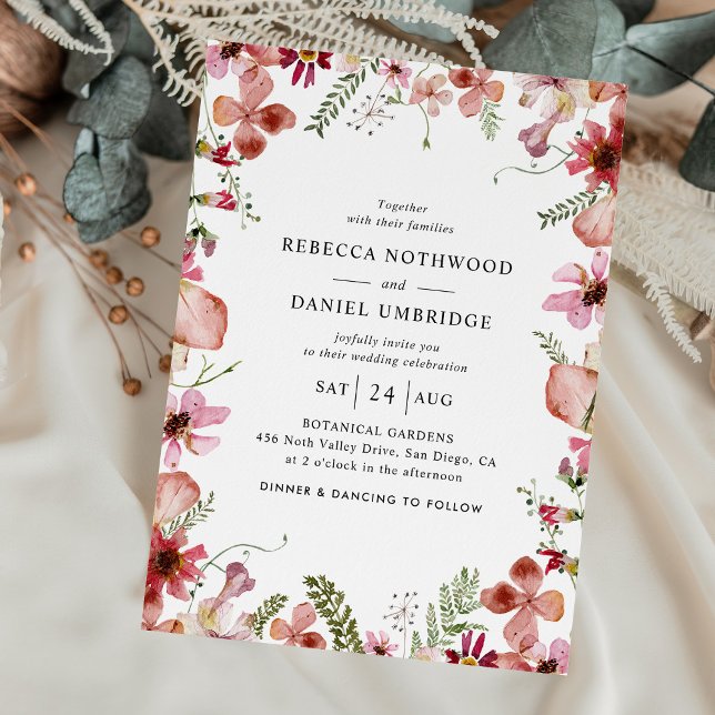 Invitation Fleur sauvage moderne simple Dusty rose (Créateur téléchargé)