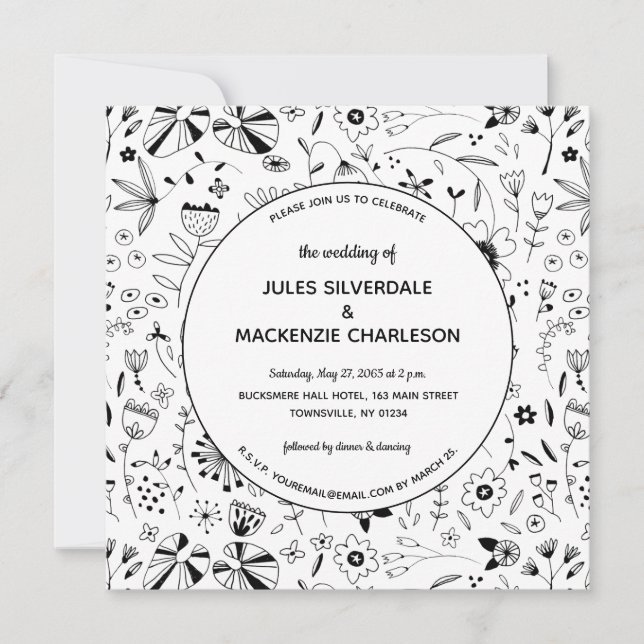 Invitation Fleur sauvage monochrome Mariage moderne (Devant)