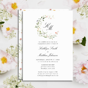 Invitation Fleur sauvage Monogram Wreath Modern Engagement Pa