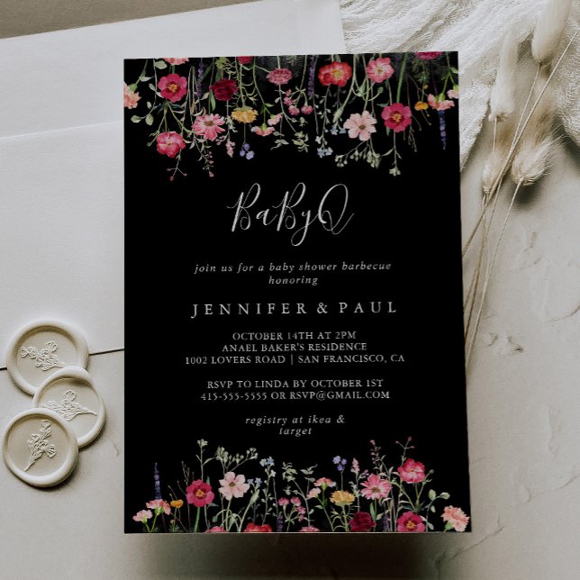 Invitation Fleur sauvage multicolore BabyQ Baby shower Barbec (Créateur téléchargé)
