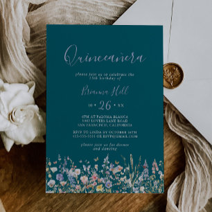 Invitation Fleur sauvage Multicolore d'été Green Quinceañera