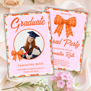 Invitation Fleur sauvage nœud à carreaux orange Photo remise 