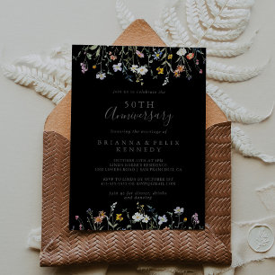 Invitation Fleur sauvage Noir 50e anniversaire de mariage