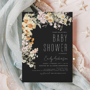 Invitation Fleur sauvage noir Baby shower Boho Terracotta