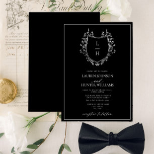 Invitation Fleur sauvage noir classique Monogram Crest Mariag