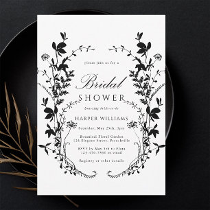 Invitation Fleur sauvage noir et blanc Fête des mariées Silho