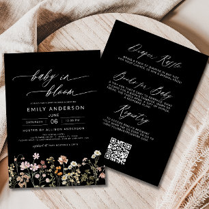 Invitation Fleur sauvage noir QR Code Baby in Bloom Shower