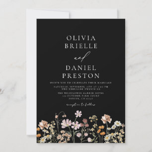 Invitation Fleur sauvage noir tout en un Mariage
