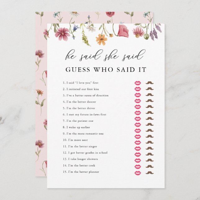 Invitation Fleur sauvage Numérique Il A Dit Qu'Elle A Dit Fêt (Devant / Derrière)