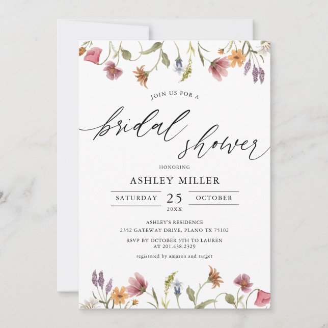 Invitation Fleur sauvage nuptiale de jardin de pri (Devant)